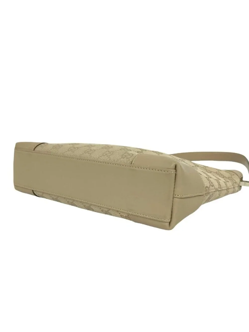Gucci GG Canvas Pattern Leather Shoulder Bag Tote Beige